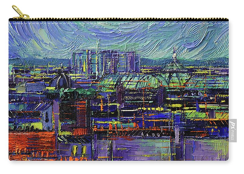 Paris Roofs In Moonlight Carry-all Pouch featuring the painting PARIS ROOFS IN MOONLIGHT oil painting Mona Edulesco by Mona Edulesco