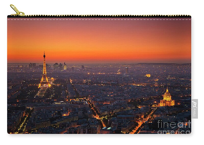 Paris Skyline Zip Pouch featuring the photograph Paris Skyline at Sunset by Neale And Judith Clark