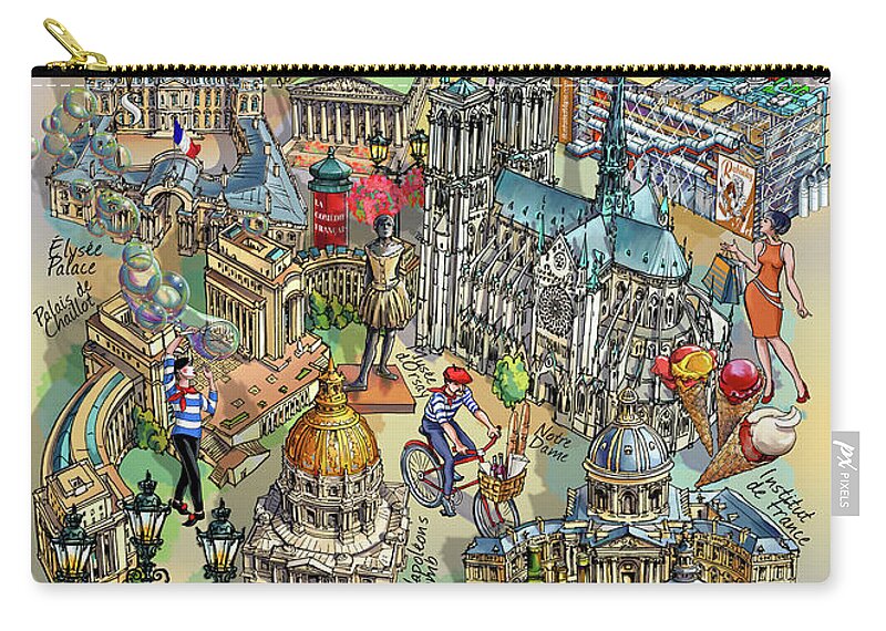 Paris Carry-all Pouch featuring the digital art Paris Theme - II by Maria Rabinky