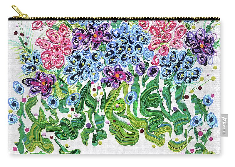 Fluid Acrylic Flower Painting Zip Pouch featuring the painting Parkers' Flowers by Jane Crabtree