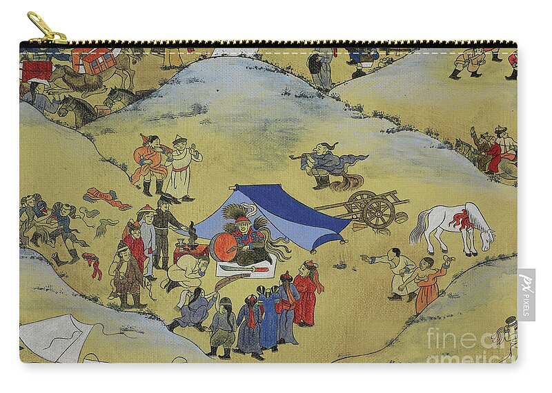 Mongolian Carry-all Pouch featuring the painting Part of One day in Mongolia by Solongo Chuluuntsetseg
