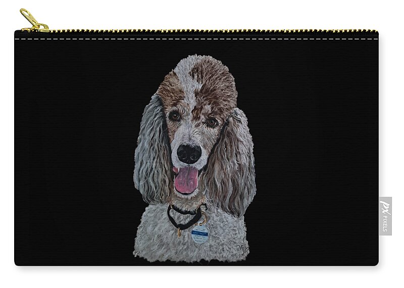 Dog Zip Pouch featuring the drawing Parti-Colored Poodle by Terri Mills