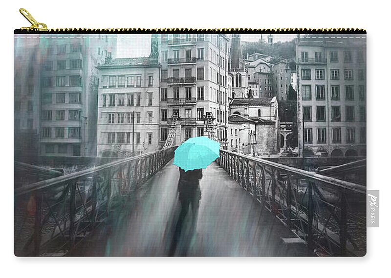 Lyon Zip Pouch featuring the photograph Passerelle Saint Vincent Lyon France Rainy Shades of Blue by Carol Japp