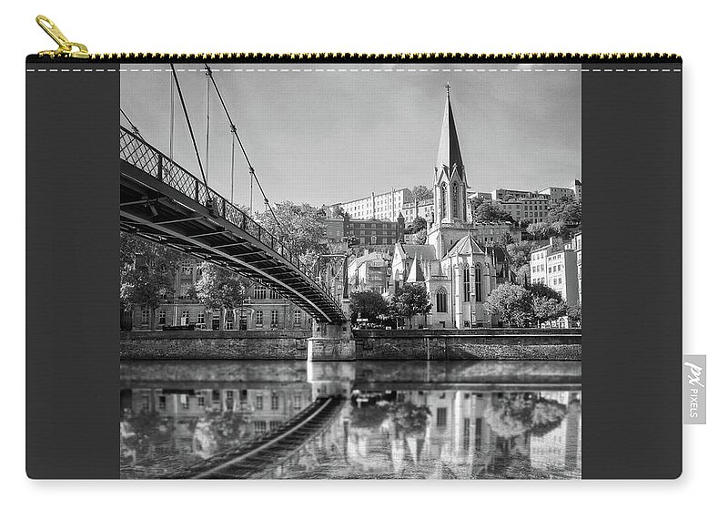 Lyon Zip Pouch featuring the photograph Passerelle St Georges Lyon France Black and White by Carol Japp