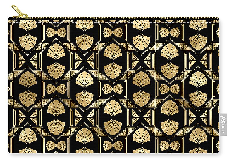 Art Zip Pouch featuring the digital art Pastrana - Gold Black Art Deco Seamless Pattern by Sambel Pedes