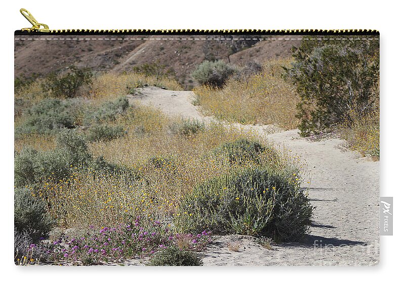 Desert Oasis Zip Pouch featuring the photograph Pathway Through The Brittle Bush Coachella Valley Wildlife Preserve by Colleen Cornelius