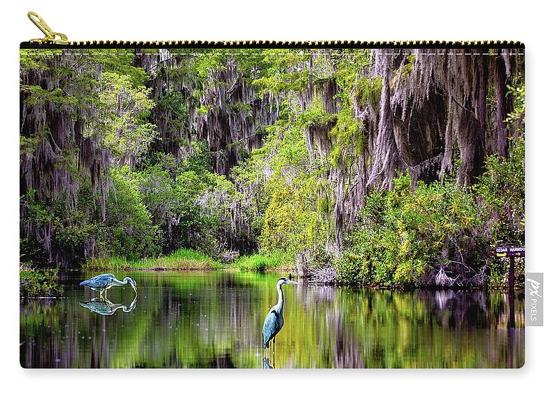 Heron Zip Pouch featuring the digital art Patient Reflections by Norman Brule