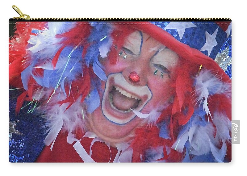 Clown Zip Pouch featuring the photograph Patriotic Clown by Bonnie Colgan