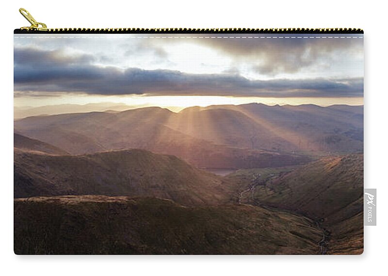 Panorama Zip Pouch featuring the photograph Patterdale and Helvellyn Aerial Lake District by Sonny Ryse