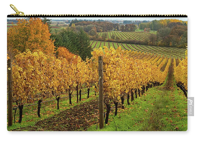 Vineyard Carry-all Pouch featuring the photograph Patterns of Fall in the Vineyard by Leslie Struxness