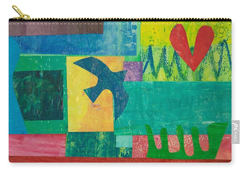 Mixed Media Zip Pouch featuring the mixed media Peace and Love 1 by Julia Malakoff