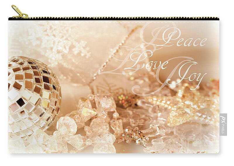 Christmas Zip Pouch featuring the photograph Peace love joy Christmas card by Delphimages Photo Creations