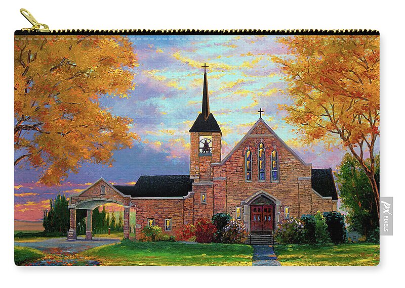 Schaefer Miles Zip Pouch featuring the painting Peace Lutheran of Pigeon Falls Wisconsin by Kevin Wendy Schaefer Miles