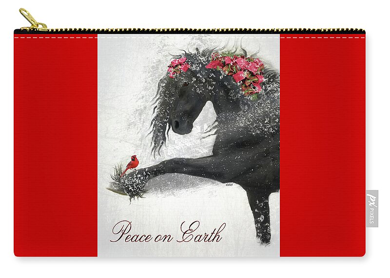 Friesian Holiday Zip Pouch featuring the digital art Peace on Earth FJS by Fran J Scott