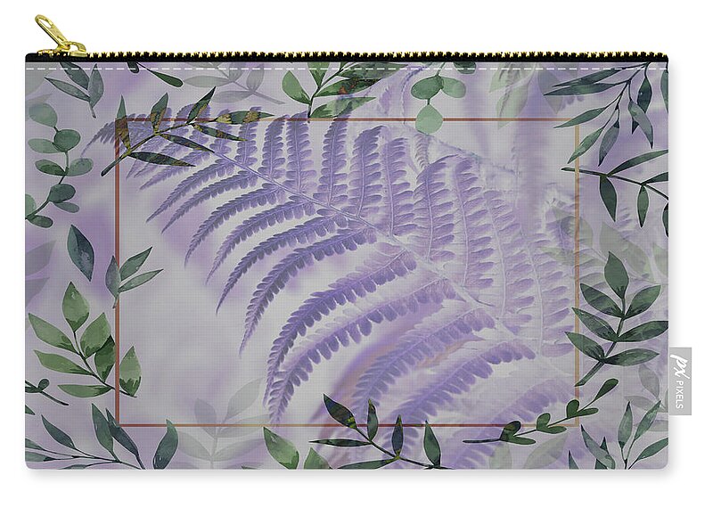 Fall Zip Pouch featuring the digital art Peaceful Nature Art in Lacy Ferns by Debra and Dave Vanderlaan