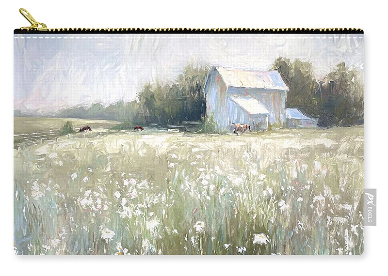 Rustic Barn Zip Pouch featuring the mixed media Peaceful Pastures 01 by Ramona Murdock