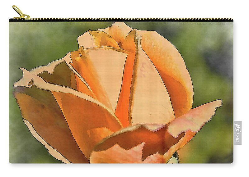 Rose-bud Zip Pouch featuring the digital art Peach Rose Bud In Watercolor by Kirt Tisdale