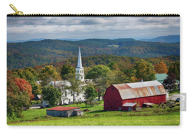 Peacham Church Zip Pouch featuring the photograph Peacham Vermont in Autumn Colors by Jeff Folger