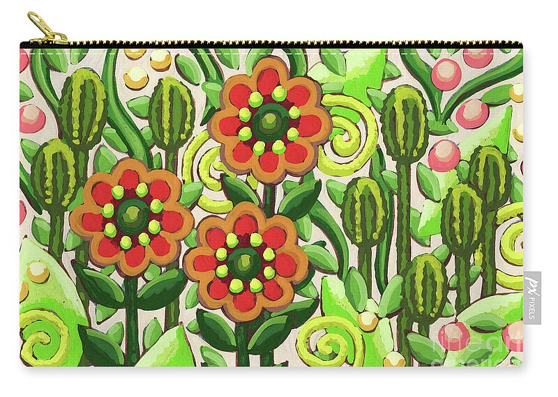 Flower Zip Pouch featuring the painting Peanut Butter and Jelly. Posy Picnic Painting Series by Amy E Fraser