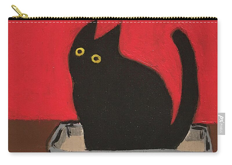Black Cat Zip Pouch featuring the painting Pee by Sherry Rusinack