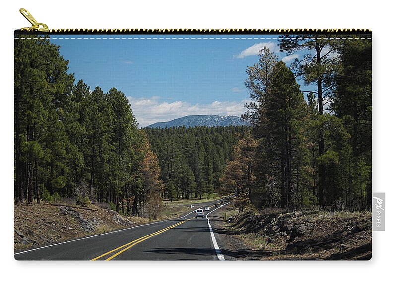 Road Trip Zip Pouch featuring the photograph Peeking at the Peaks by Marianne Campolongo