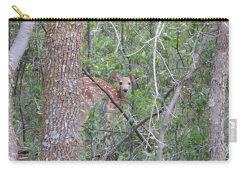 Fawn Zip Pouch featuring the photograph Peeking Fawn by Amanda R Wright