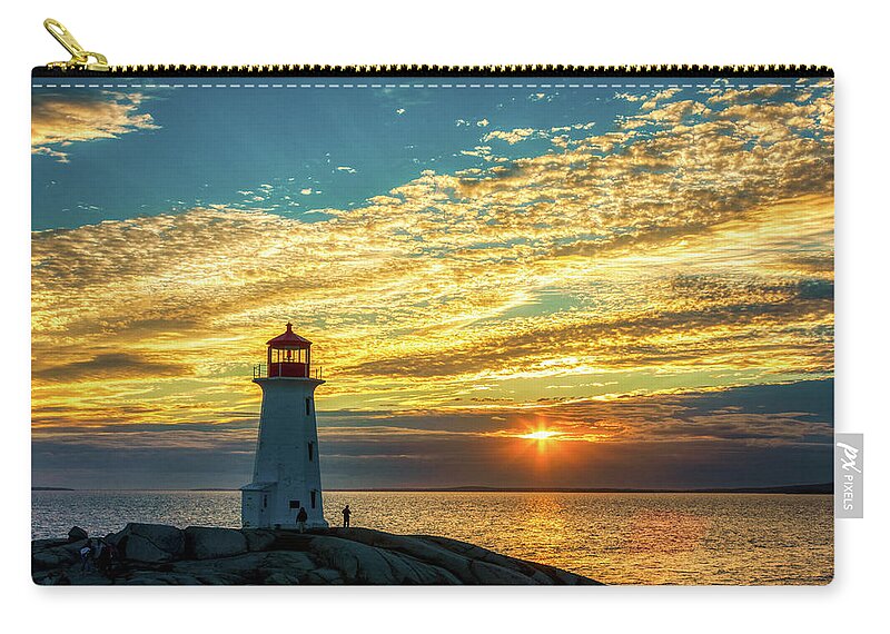 Peggy's Cove Carry-all Pouch featuring the photograph Peggy's Cove Lighthouse at Sunset by Tatiana Travelways