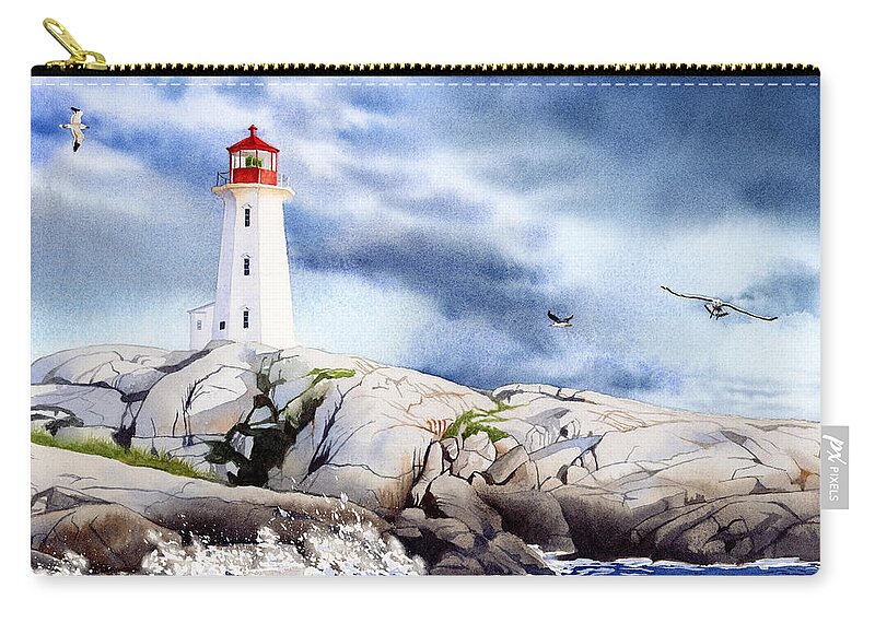Peggy's Cove Lighthouse Carry-all Pouch featuring the painting Peggy's Cove Lighthouse by Espero Art