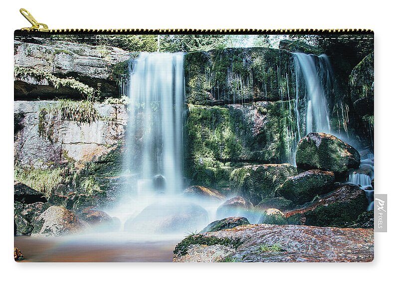 Jizera Mountains Zip Pouch featuring the photograph Summer colours colour the ice waterfall during sunrise. Jizera Mountains by Vaclav Sonnek