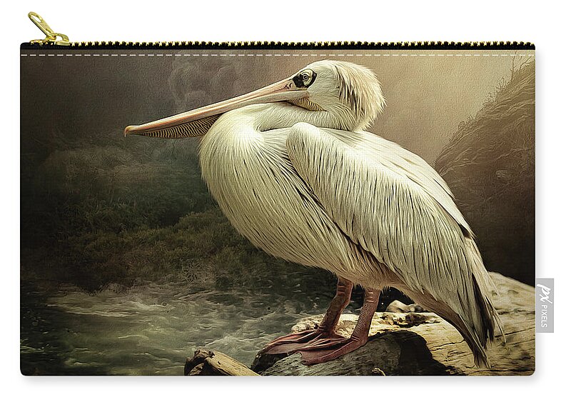 Pelican Carry-all Pouch featuring the digital art Pelican at Rest by Maggy Pease