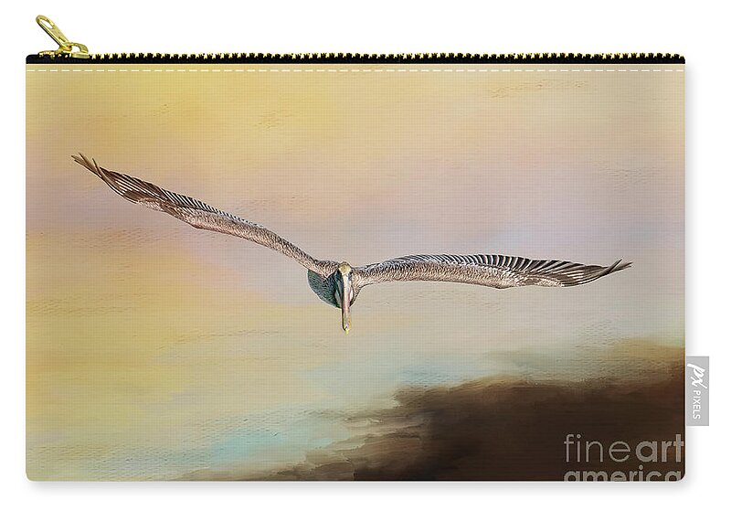 Art Zip Pouch featuring the mixed media Pelican Flight by Ed Taylor