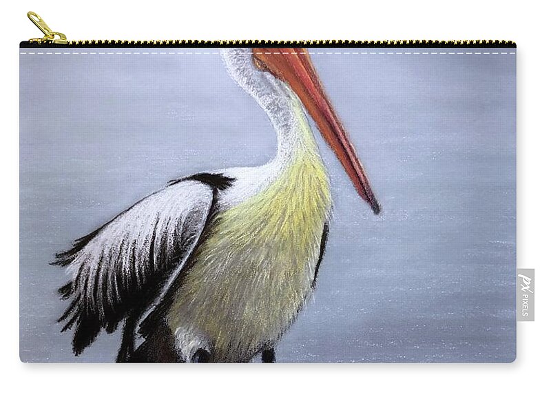 Pelican Zip Pouch featuring the drawing Pelican by Marlene Little