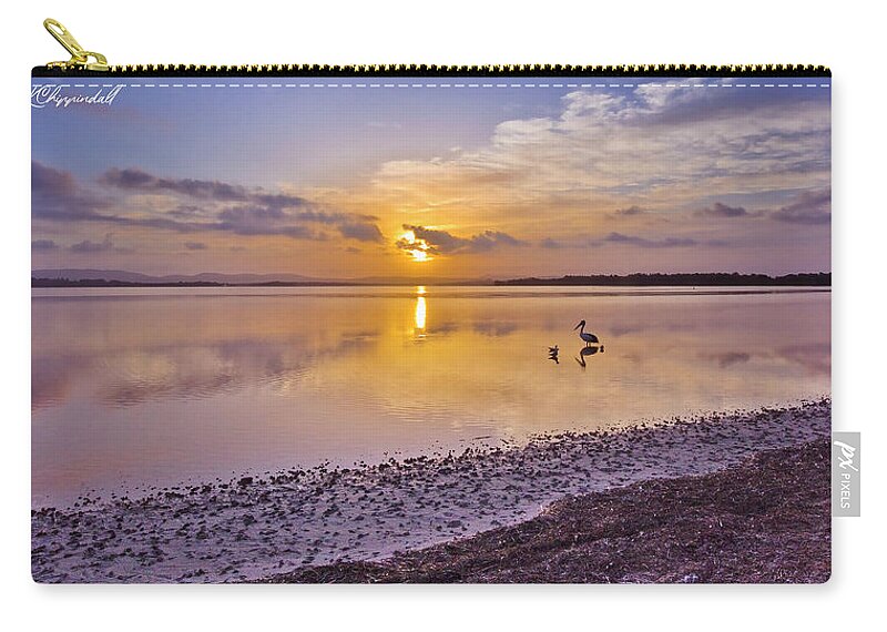 Australian Pelicans Carry-all Pouch featuring the digital art Pelican sunset 9885 by Kevin Chippindall