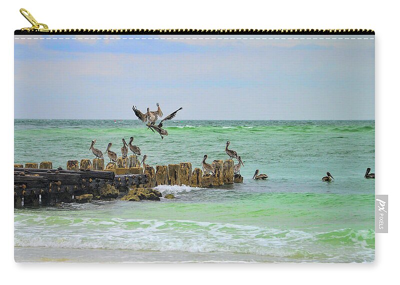 Pelicans Zip Pouch featuring the photograph Pelicans in Florida by Alison Belsan Horton