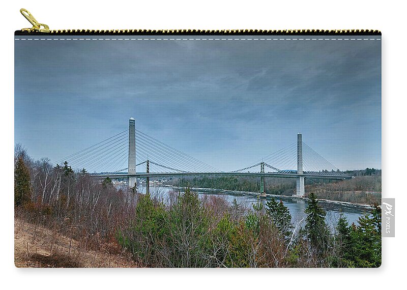Bucksport Zip Pouch featuring the photograph Penobscot Narrows Bridge by Guy Whiteley