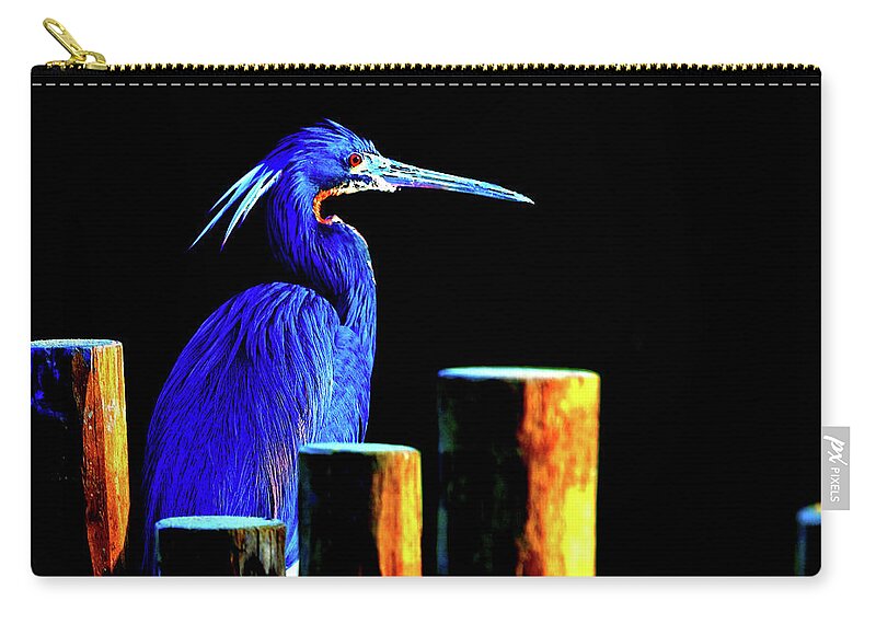 Wildlife Carry-all Pouch featuring the digital art Pensive Blue Heron by SnapHappy Photos