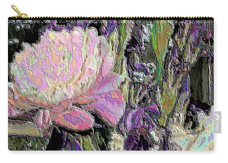 Pink Peonies Zip Pouch featuring the digital art Peonies and Iris's on my Window Sill by Vickie G Buccini