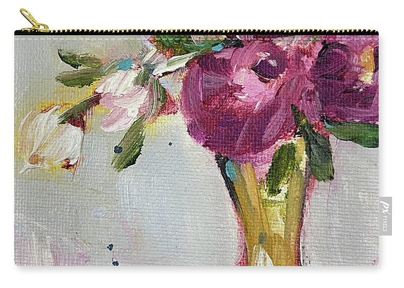 Peonies Zip Pouch featuring the painting Peonies in a Yellow Vase by Roxy Rich