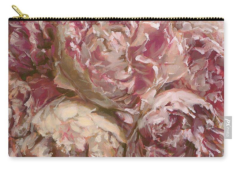 Peonies Zip Pouch featuring the painting Peony Bouquet by Roxanne Dyer
