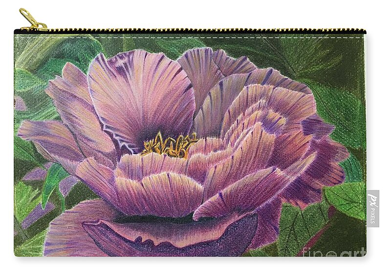 Peony Zip Pouch featuring the drawing Peony by Thomas Janos