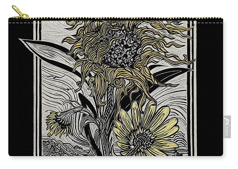 Linocut Zip Pouch featuring the relief Perfect Curls Arched by Michael Gross