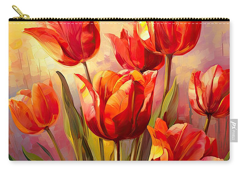 Red Tulips Zip Pouch featuring the digital art Perfect Gift Of Love- Red Tulips Paintings by Lourry Legarde