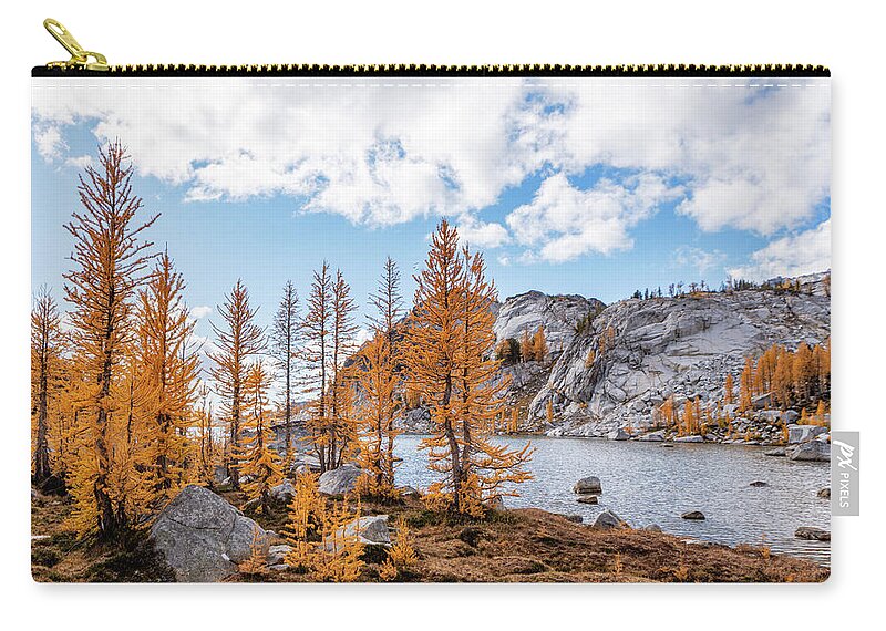 Outdoor; Day Hike; Larch; Larch Madness; Fall; Color; Lake; Alps; Larch Tree; Thru-hike; Pnw; Washington Zip Pouch featuring the digital art Perfection Lake, in the Enchantments by Michael Lee