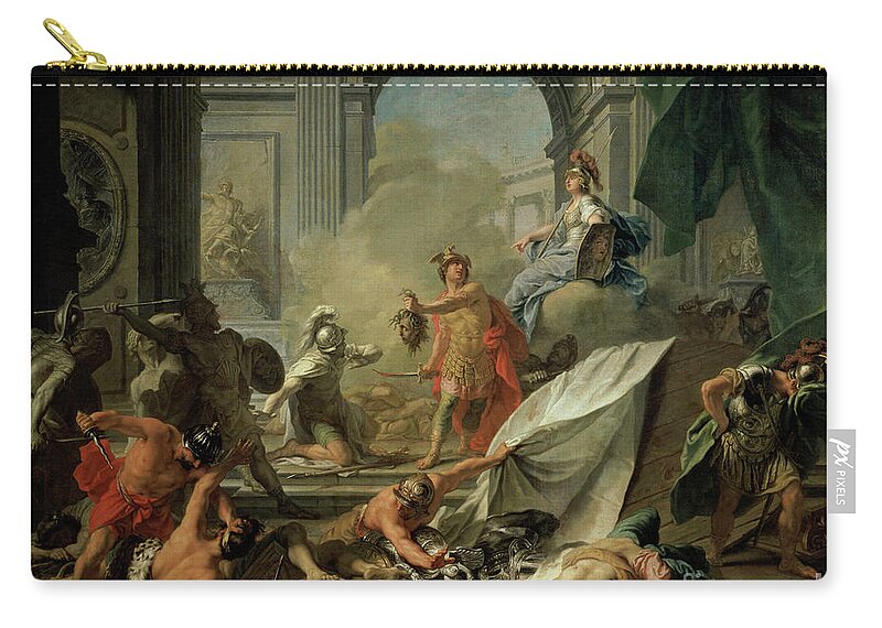Peresus Zip Pouch featuring the painting Perseus, Under The Protection Of Minerva, Turns Phineus To Stone By Brandishing The Head Of Medusa by Jean-Marc Nattier