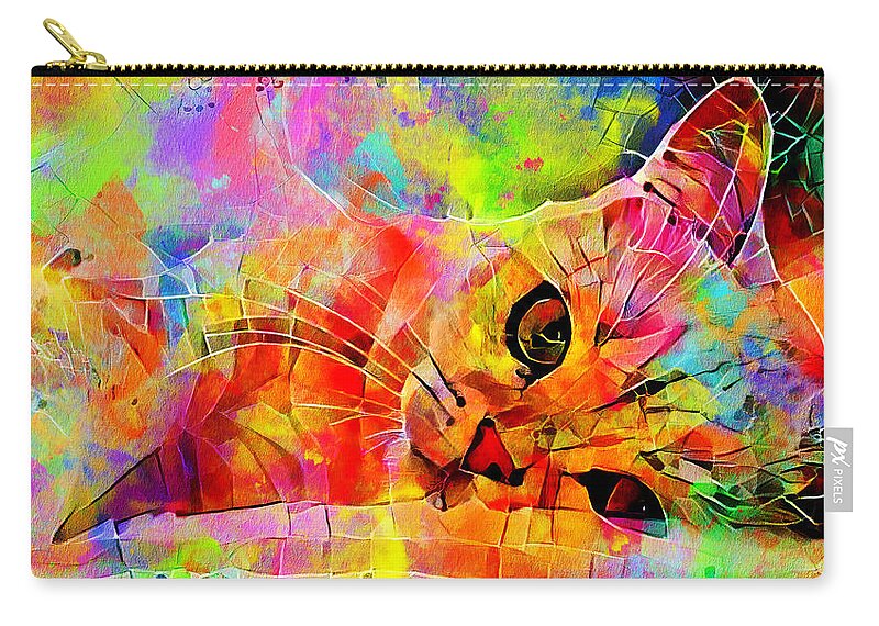 Persian Cat Zip Pouch featuring the digital art Persian cat relaxing - colorful irregular tiles mosaic effect by Nicko Prints