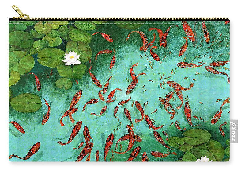 Golden Fishes Zip Pouch featuring the painting Pesci E Pescetti by Guido Borelli