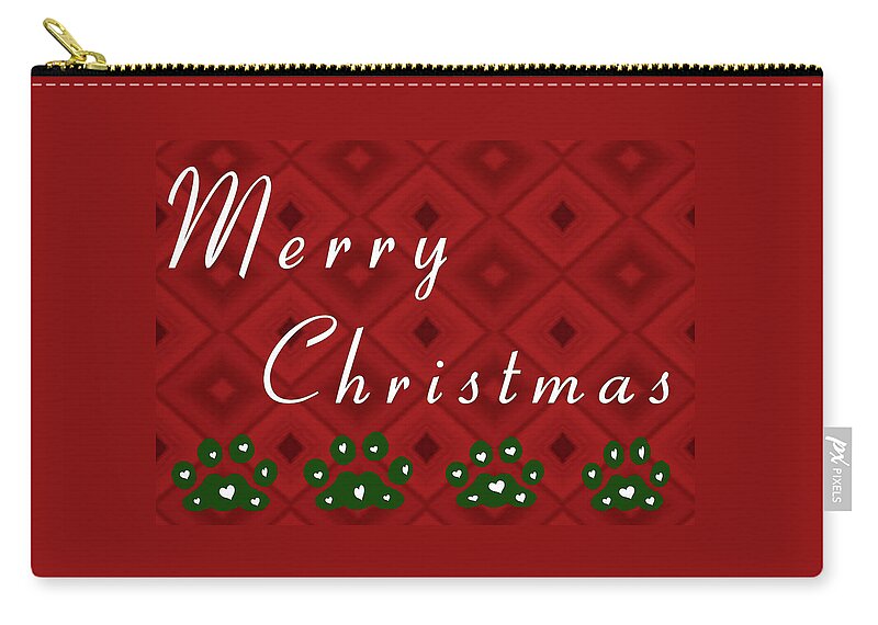 Christmas Zip Pouch featuring the digital art Pet Paws Merry Christmas by Kathy K McClellan