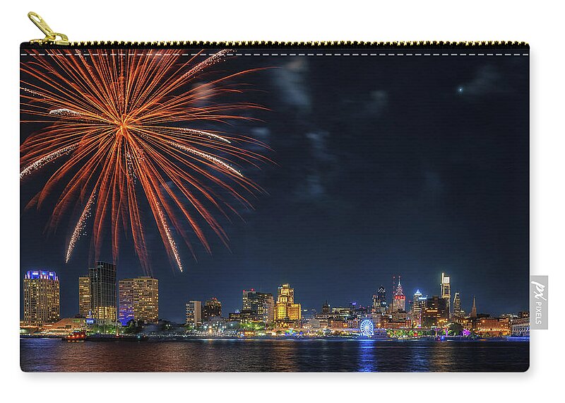 Fireworks Zip Pouch featuring the photograph Philadelphia Fireworks by Susan Rissi Tregoning