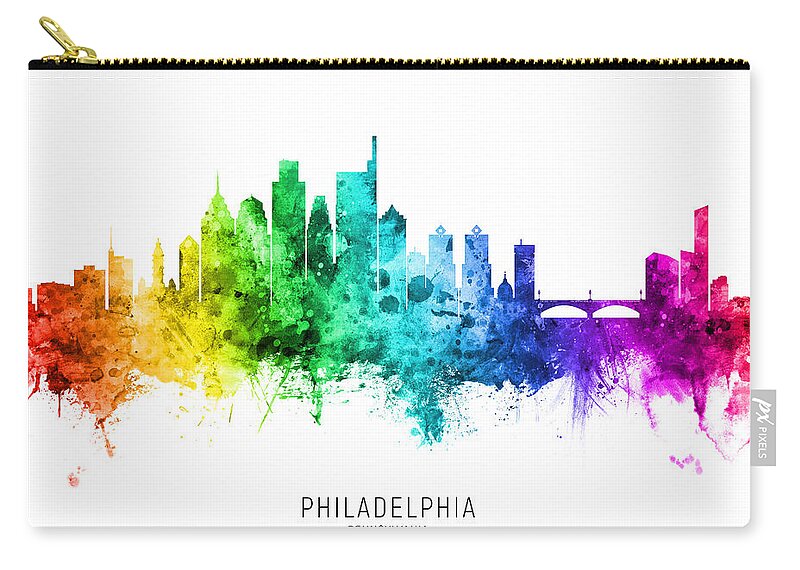 Philadelphia Zip Pouch featuring the digital art Philadelphia Pennsylvania Skyline #24 by Michael Tompsett