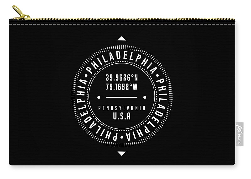 Philadelphia Zip Pouch featuring the digital art Philadelphia, Pennsylvania, USA - 2 - City Coordinates Typography Print - Classic, Minimal by Studio Grafiikka